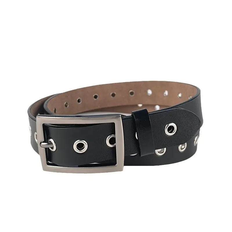 Women's European & American Punk Hollow Rivet Belt Real Cowhide