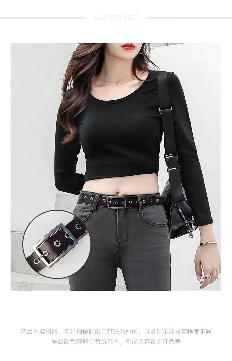 Women's European & American Punk Hollow Rivet Belt Real Cowhide — feature 1