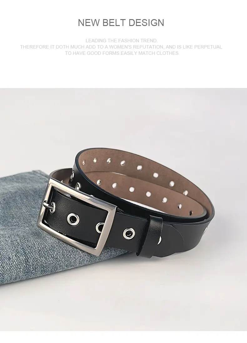 Women's European & American Punk Hollow Rivet Belt Real Cowhide — feature 11