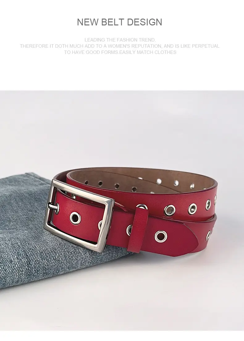Women's European & American Punk Hollow Rivet Belt Real Cowhide — feature 12