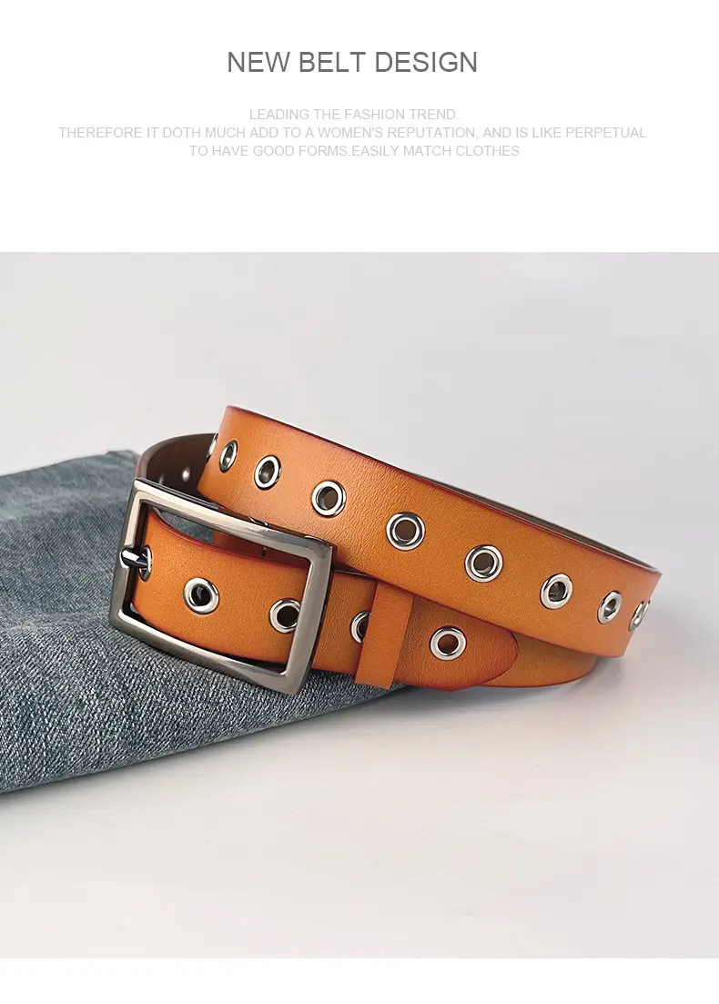 Women's European & American Punk Hollow Rivet Belt Real Cowhide — feature 13