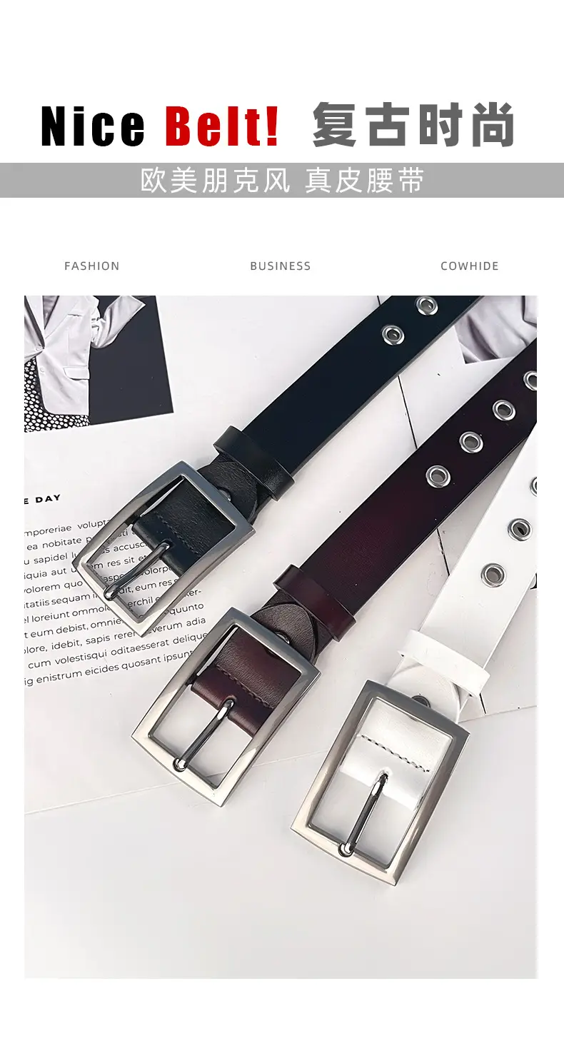 Women's European & American Punk Hollow Rivet Belt Real Cowhide — feature 3