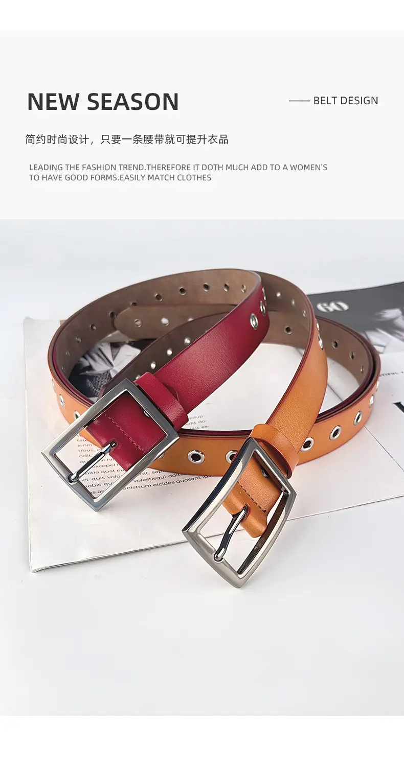 Women's European & American Punk Hollow Rivet Belt Real Cowhide — feature 4