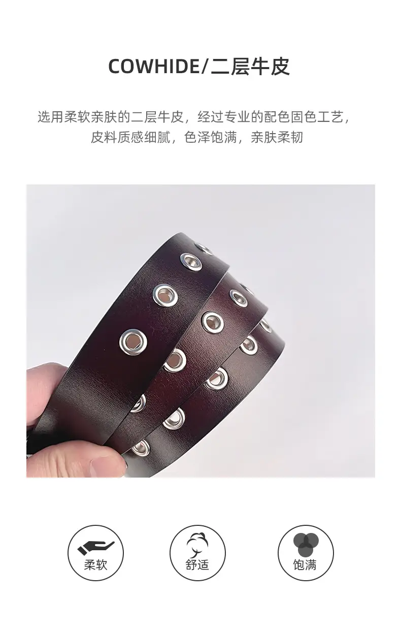 Women's European & American Punk Hollow Rivet Belt Real Cowhide — feature 5