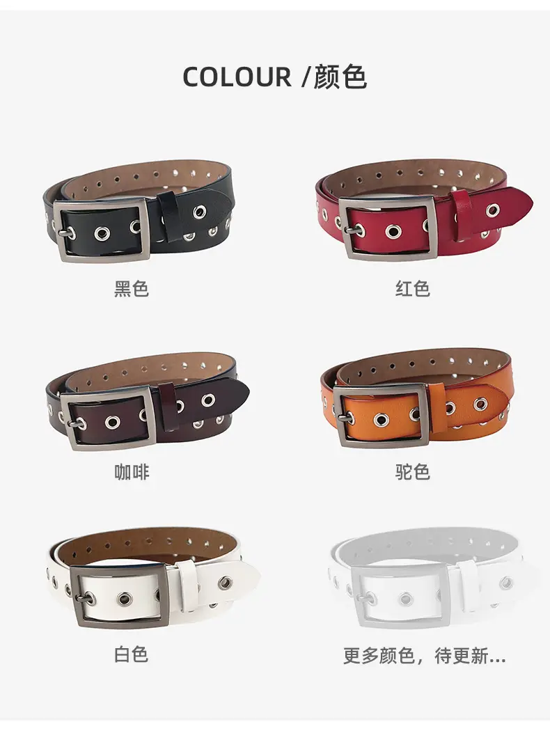 Women's European & American Punk Hollow Rivet Belt Real Cowhide — feature 8