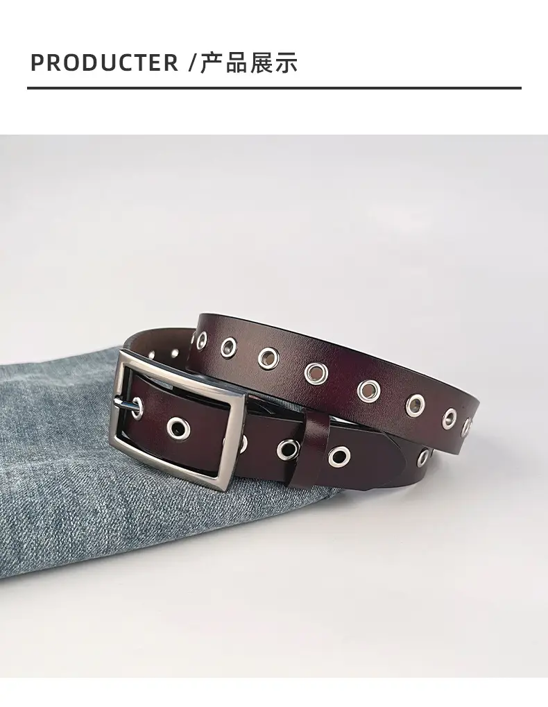 Women's European & American Punk Hollow Rivet Belt Real Cowhide — feature 9