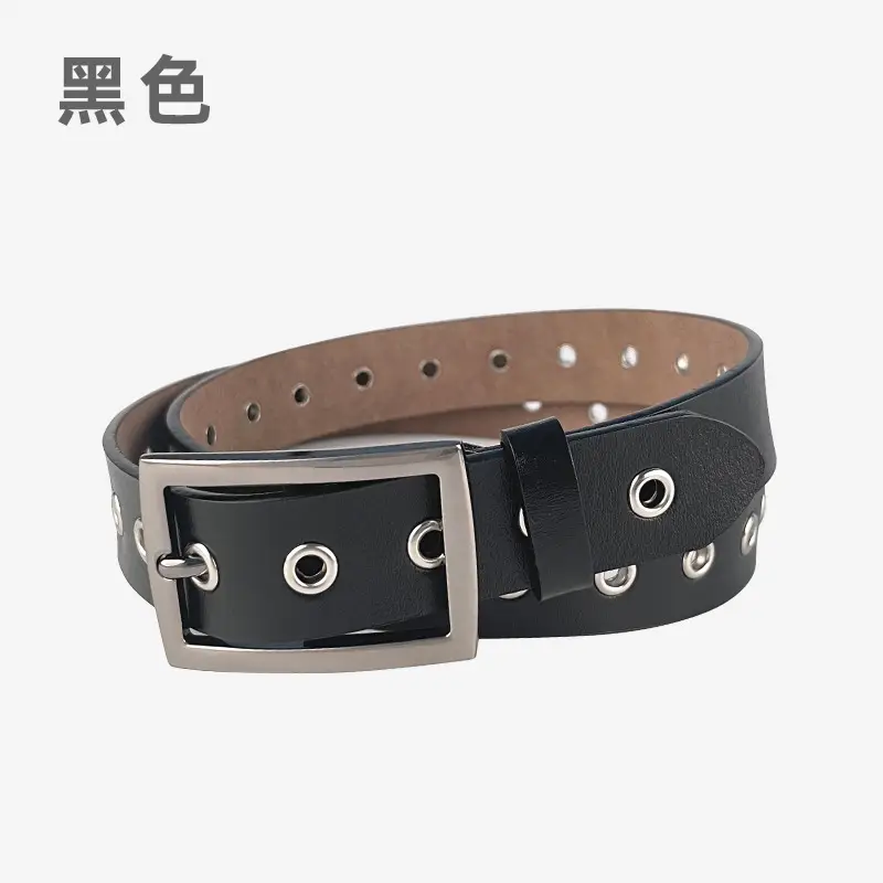 Women's European & American Punk Hollow Rivet Belt Real Cowhide