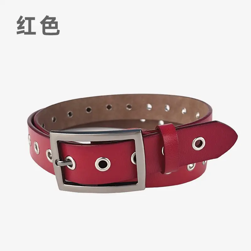 Women's European & American Punk Hollow Rivet Belt Real Cowhide