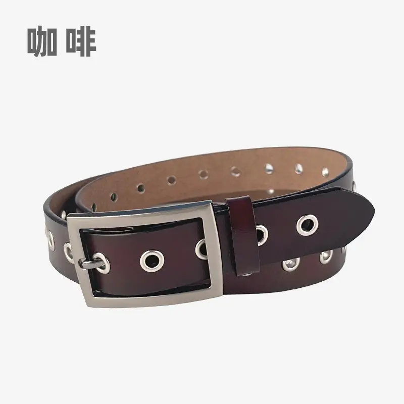Women's European & American Punk Hollow Rivet Belt Real Cowhide