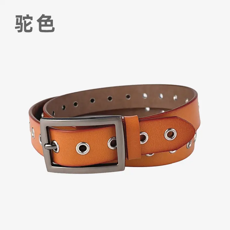 Women's European & American Punk Hollow Rivet Belt Real Cowhide