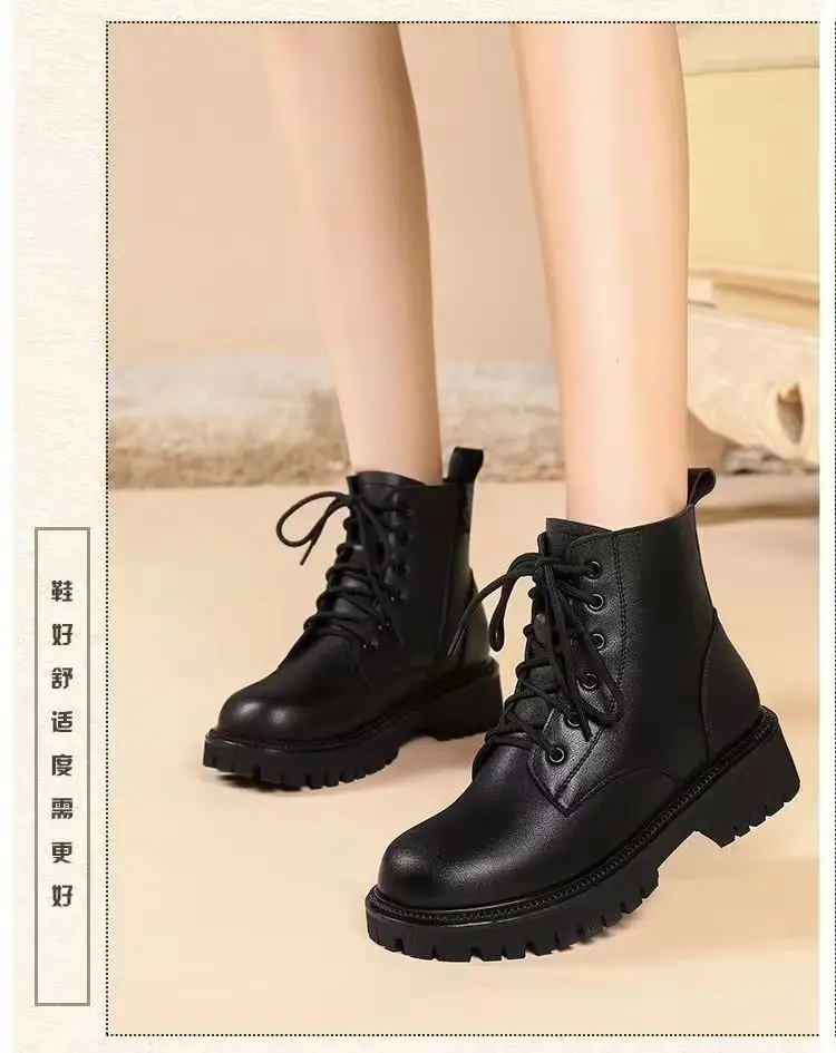 Women's British Style Thick Heel Boots Black Fleece Lined Winter — feature 3