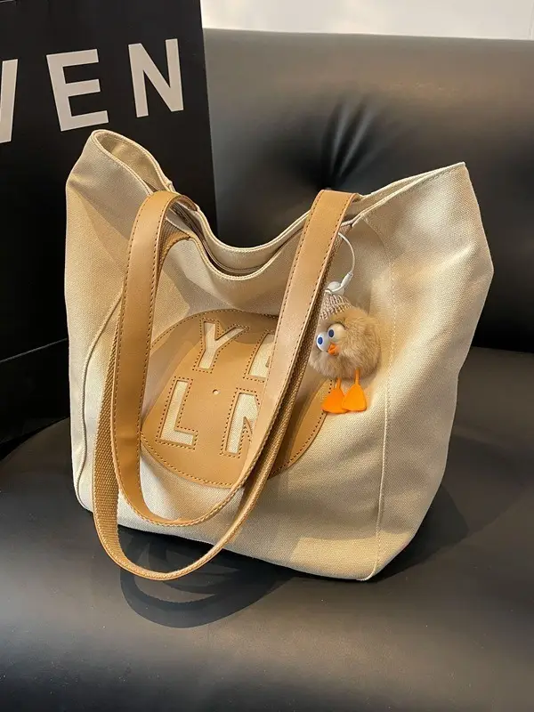 Women's Black Yellow Leather Tote Bag with Cute Charm - Image 10