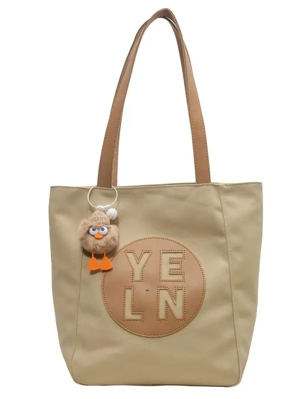 Women's Black Yellow Leather Tote Bag with Cute Charm - Image 11