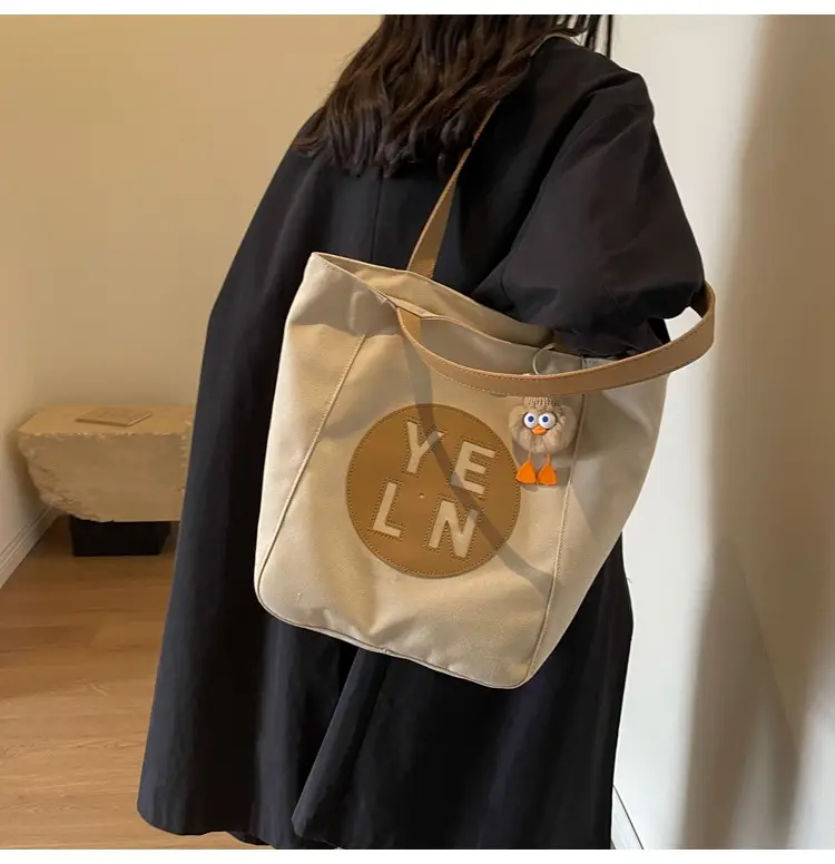 Women's Black Yellow Leather Tote Bag with Cute Charm — feature 12