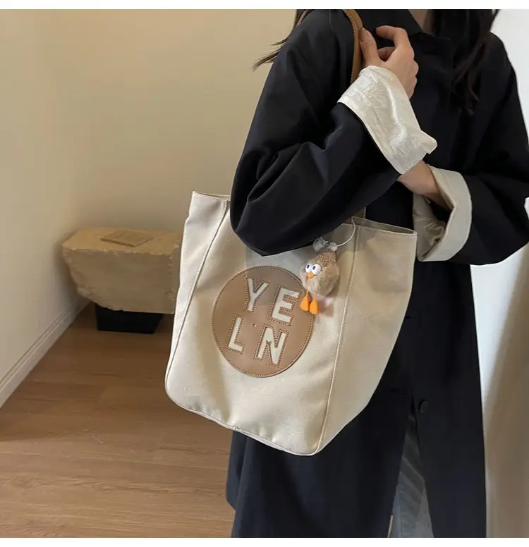Women's Black Yellow Leather Tote Bag with Cute Charm — feature 14