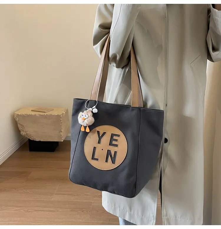 Women's Black Yellow Leather Tote Bag with Cute Charm — feature 15
