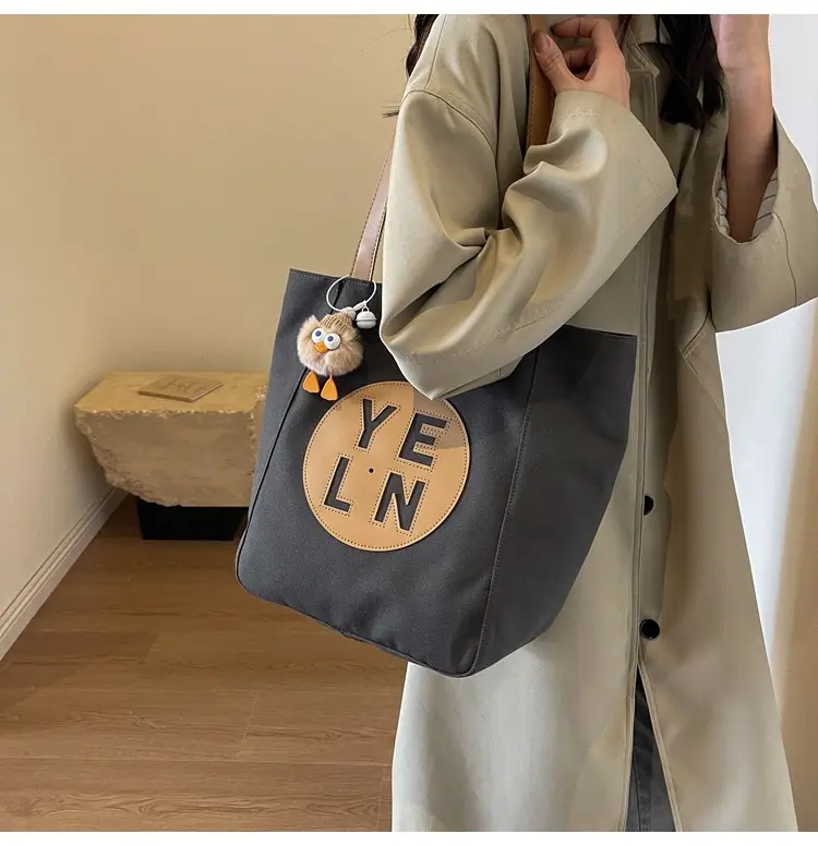 Women's Black Yellow Leather Tote Bag with Cute Charm — feature 16