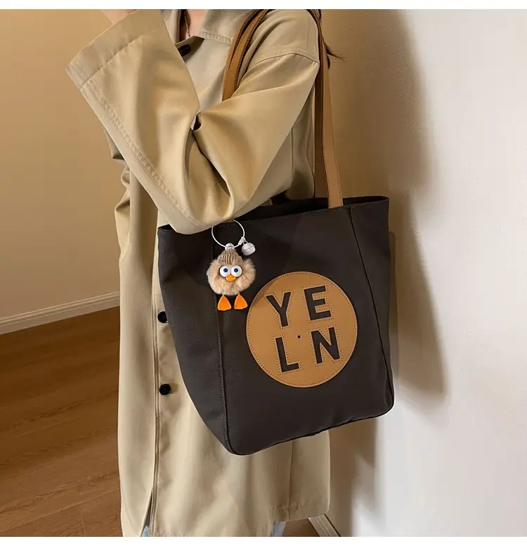 Women's Black Yellow Leather Tote Bag with Cute Charm — feature 18