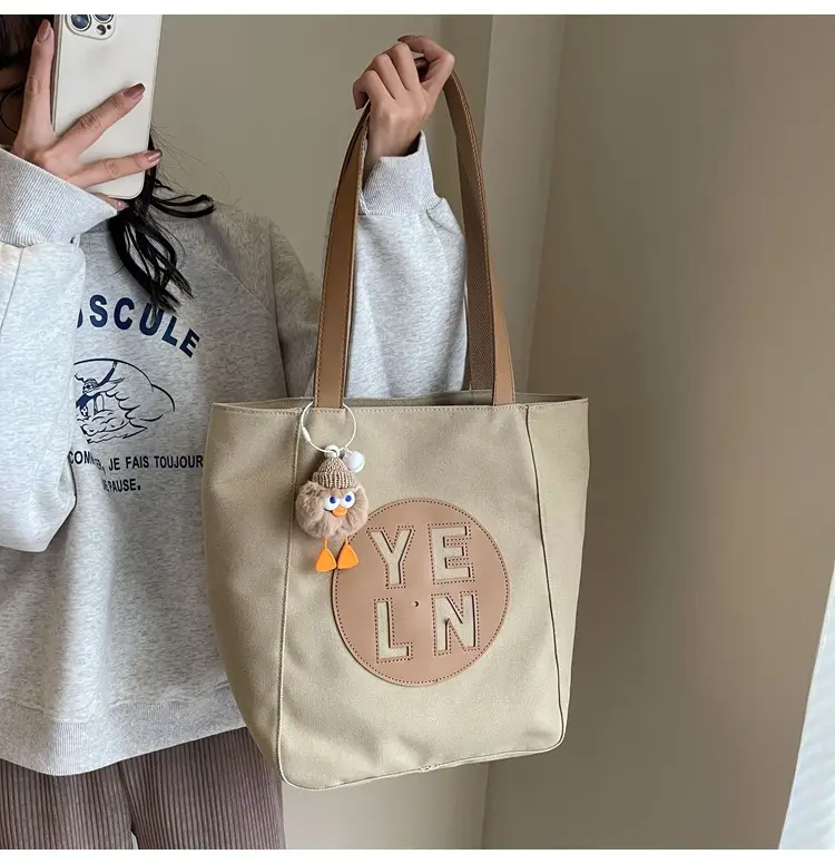 Women's Black Yellow Leather Tote Bag with Cute Charm — feature 20