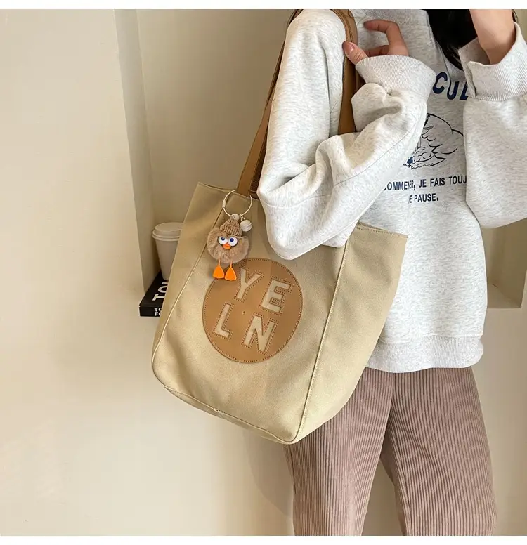Women's Black Yellow Leather Tote Bag with Cute Charm — feature 21
