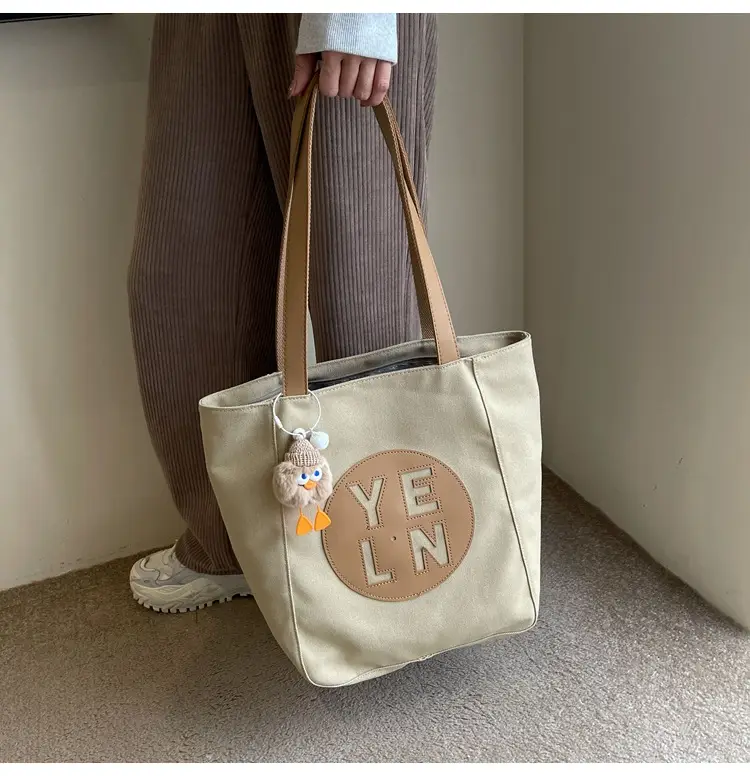 Women's Black Yellow Leather Tote Bag with Cute Charm — feature 23