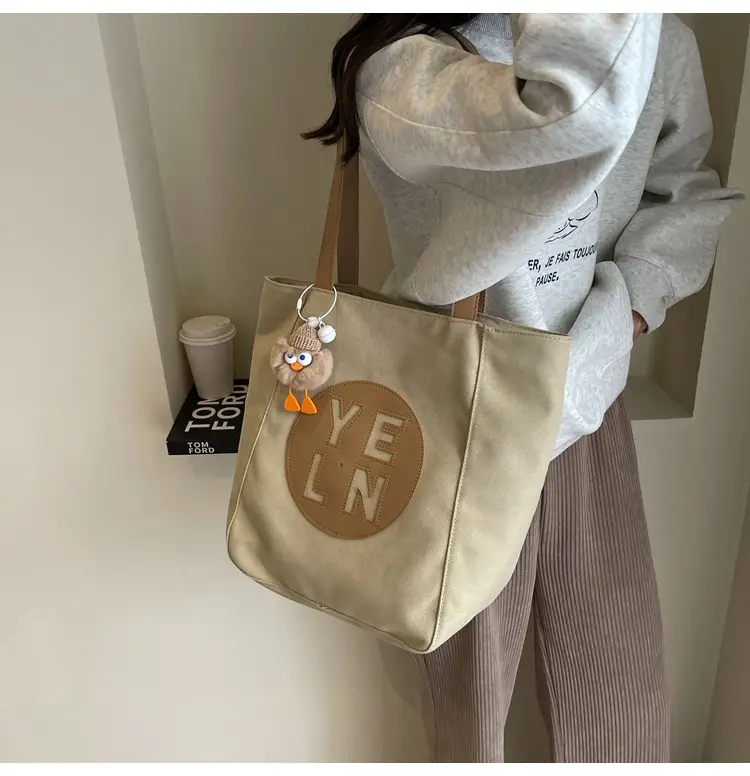 Women's Black Yellow Leather Tote Bag with Cute Charm — feature 25