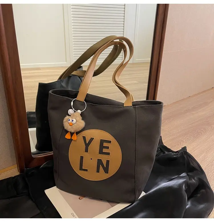 Women's Black Yellow Leather Tote Bag with Cute Charm — feature 26