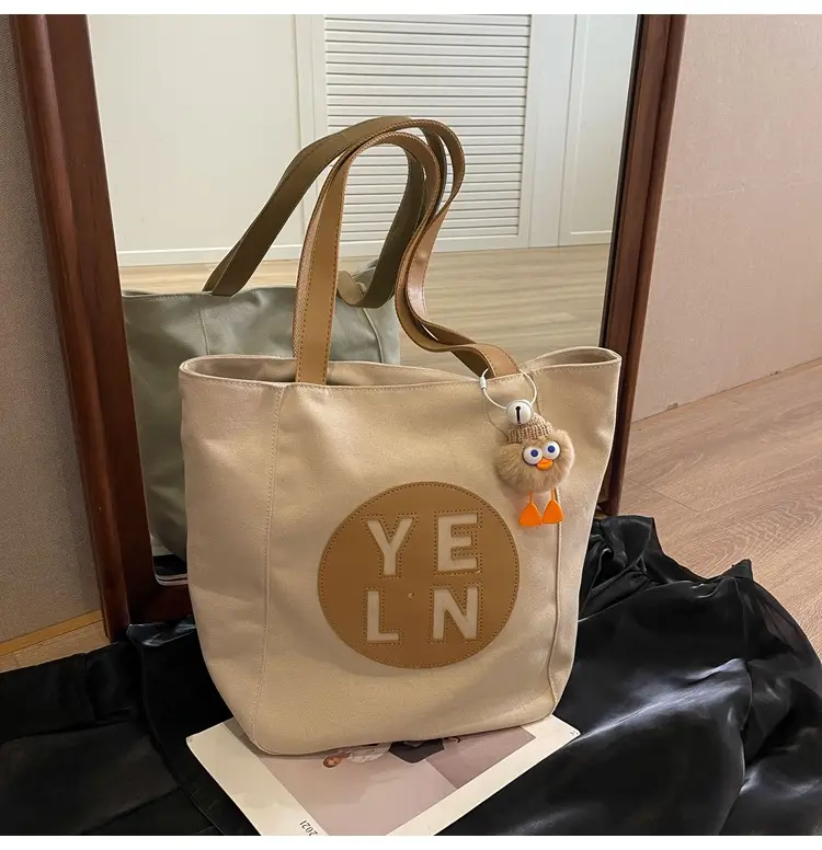 Women's Black Yellow Leather Tote Bag with Cute Charm — feature 29