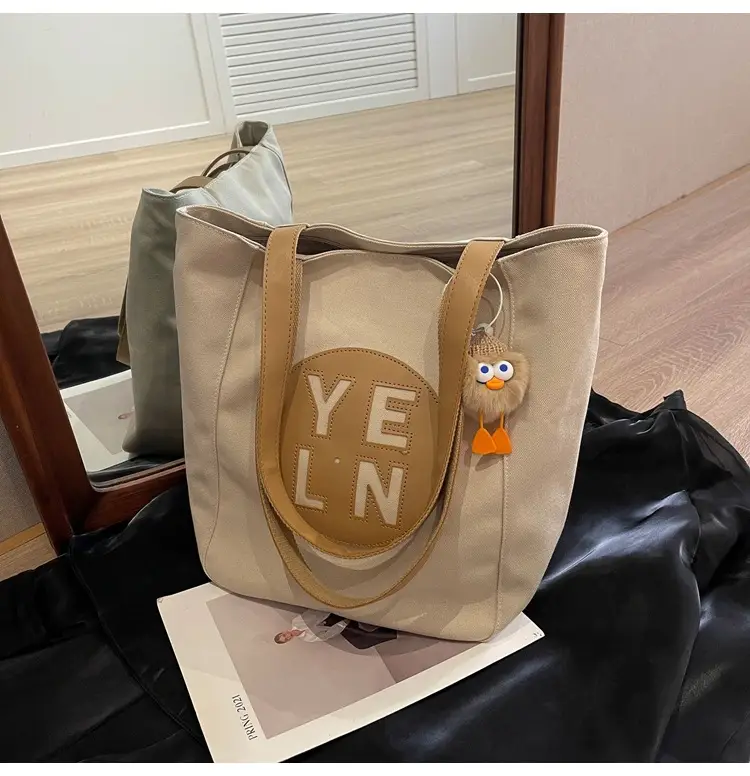 Women's Black Yellow Leather Tote Bag with Cute Charm — feature 30