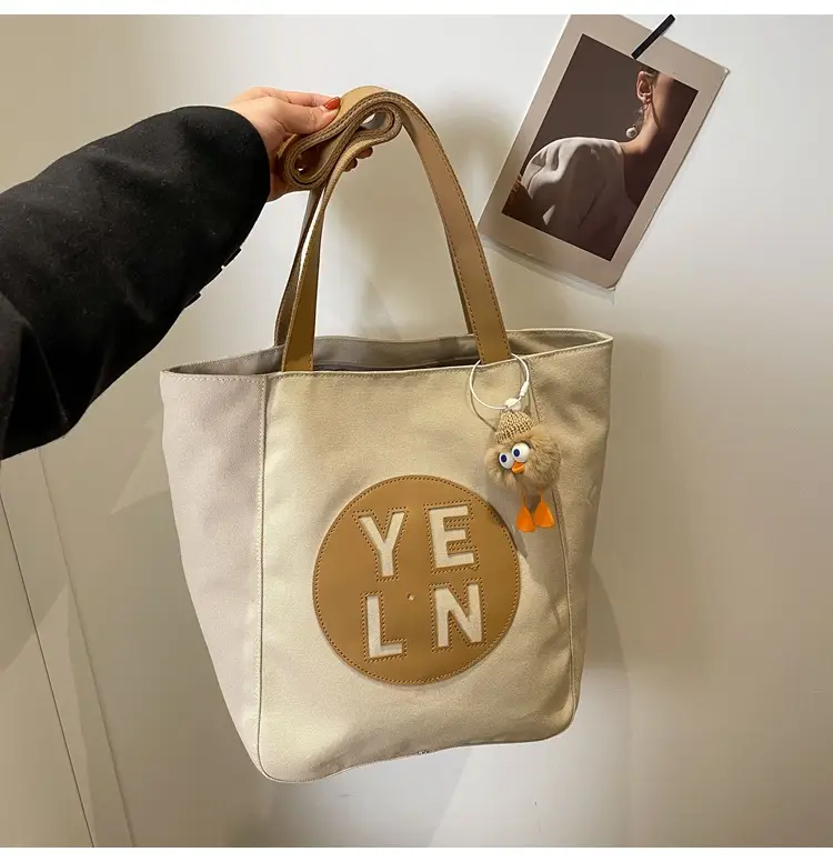 Women's Black Yellow Leather Tote Bag with Cute Charm — feature 31