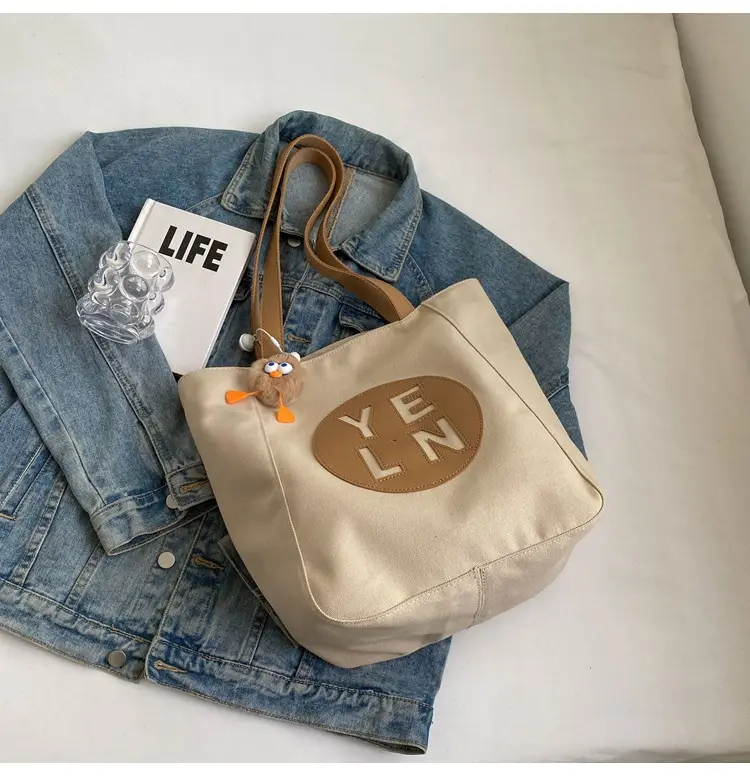 Women's Black Yellow Leather Tote Bag with Cute Charm — feature 32