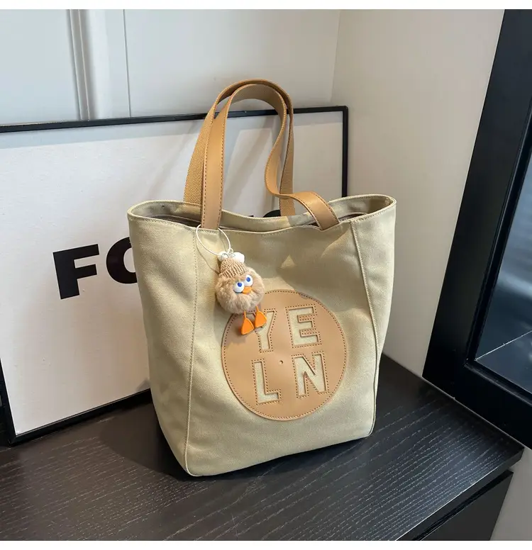 Women's Black Yellow Leather Tote Bag with Cute Charm — feature 33