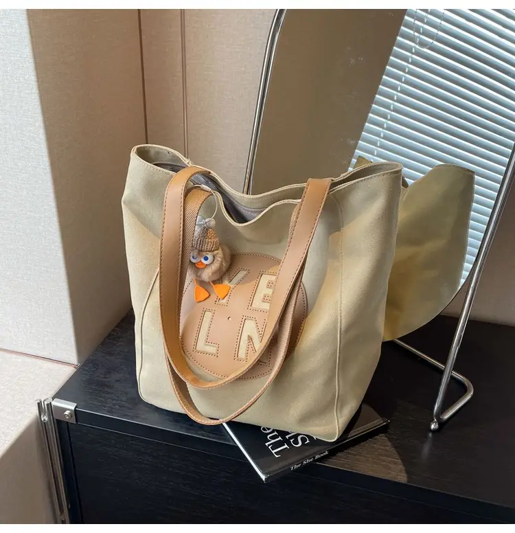 Women's Black Yellow Leather Tote Bag with Cute Charm — feature 34