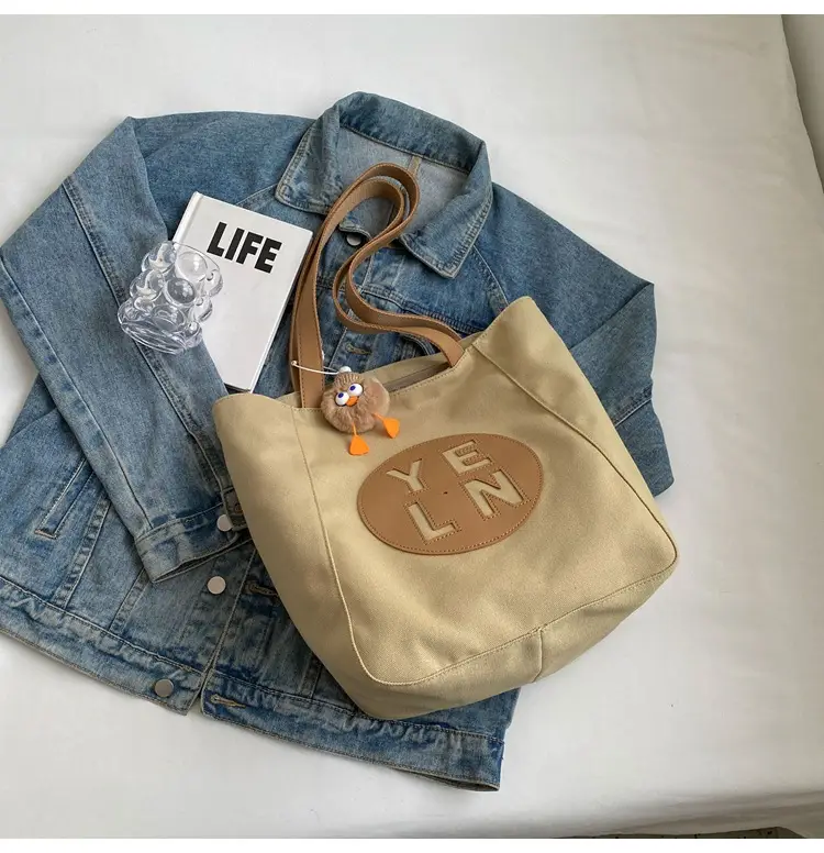 Women's Black Yellow Leather Tote Bag with Cute Charm — feature 35
