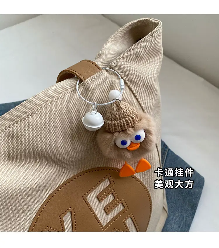 Women's Black Yellow Leather Tote Bag with Cute Charm — feature 4