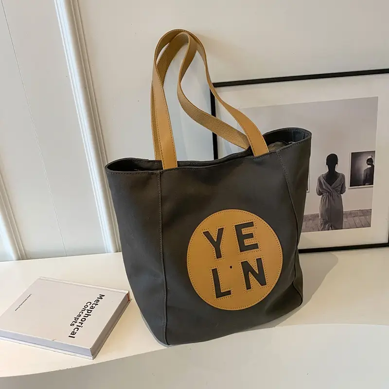 Women's Black Yellow Leather Tote Bag with Cute Charm - Image 4