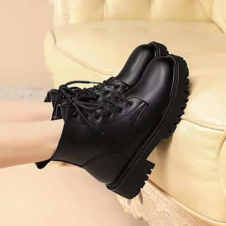 Women Black Fleece Heel Boots Thick Winter 2024 - Image 4