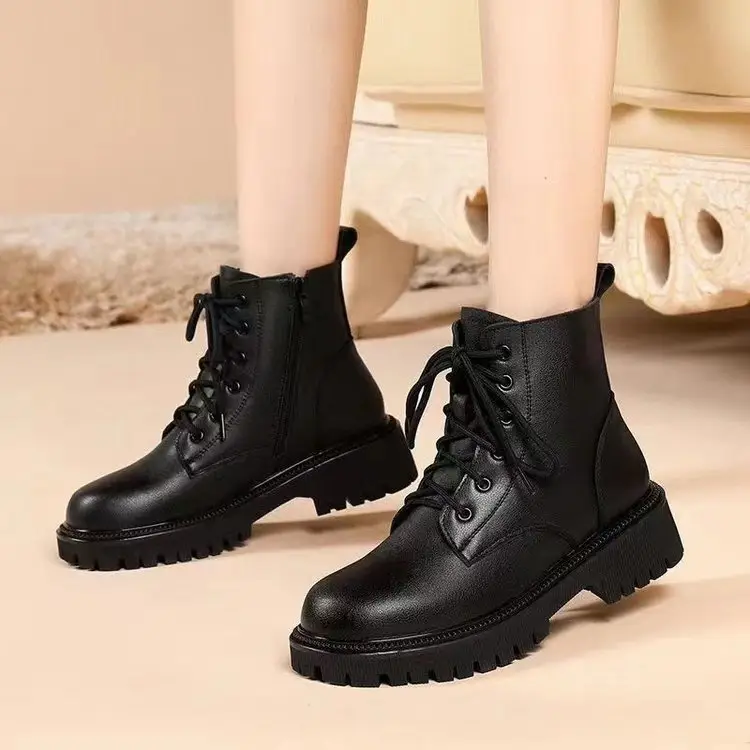 Women Black Fleece Heel Boots Thick Winter 2024 — feature 9