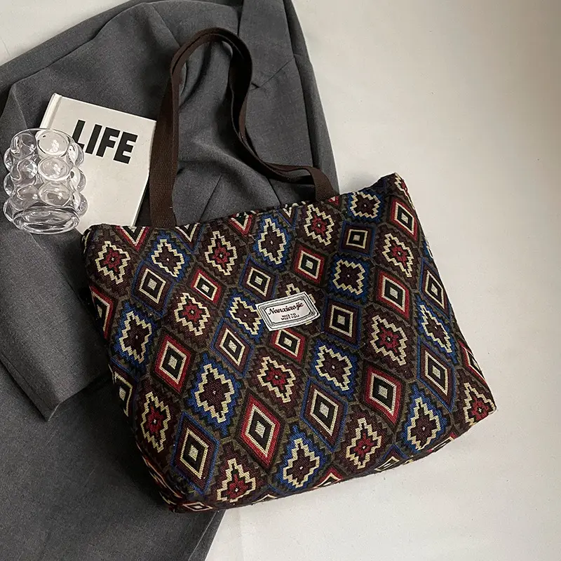 Women Retro Patterned Canvas Shoulder Crossbody Bag 2024 - Image 4