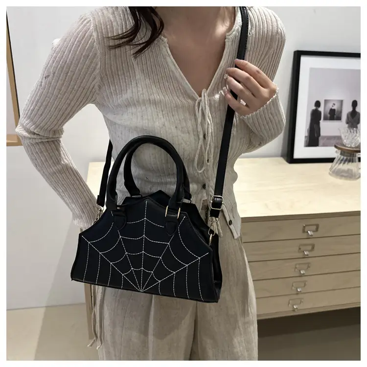 Spider Web Handbag Brown Embroidered Shoulder Crossbody - Image 6