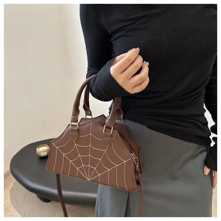 Spider Web Handbag Brown Embroidered Shoulder Crossbody — feature 13