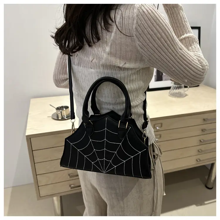 Spider Web Handbag Brown Embroidered Shoulder Crossbody — feature 21