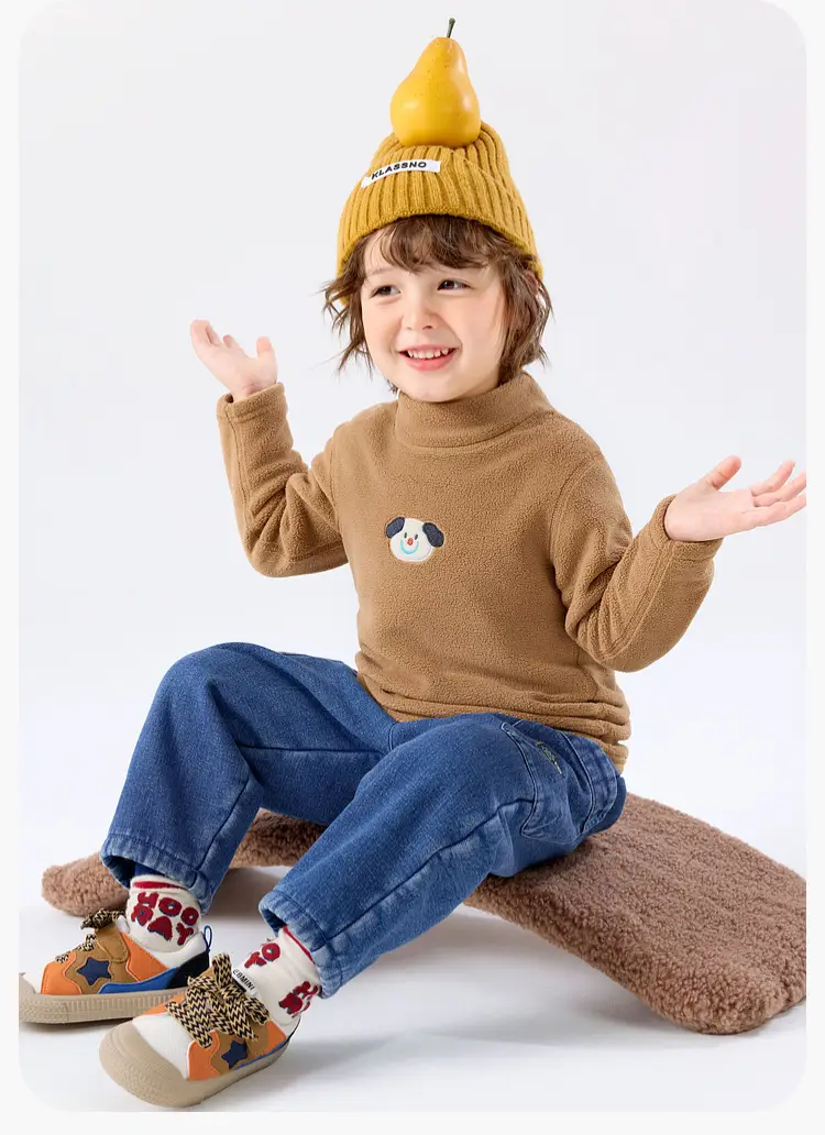 Dudu Jia Kids Pink Fleece Half-High Collar T-Shirt — feature 15