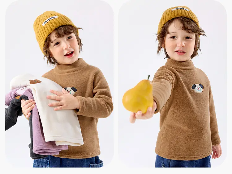 Dudu Jia Kids Pink Fleece Half-High Collar T-Shirt — feature 16