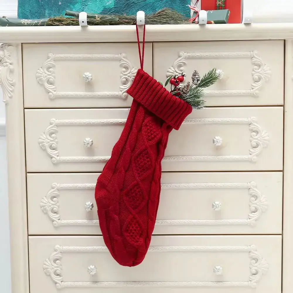 2024 Red Knitted Christmas Stocking 46cm Cross Border - Image 6