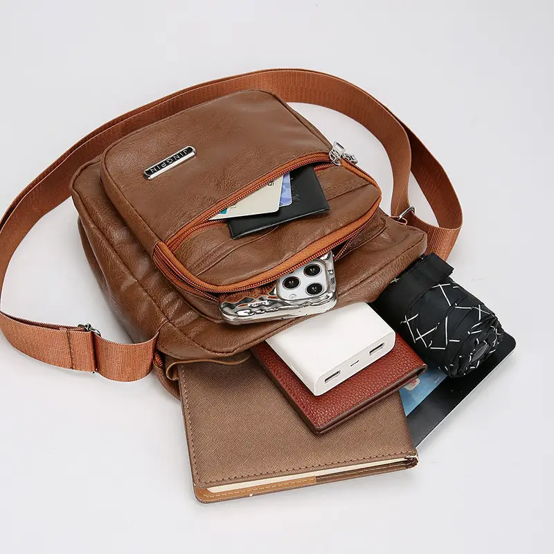 Men's Korean Style PU Leather Crossbody Bag Brown