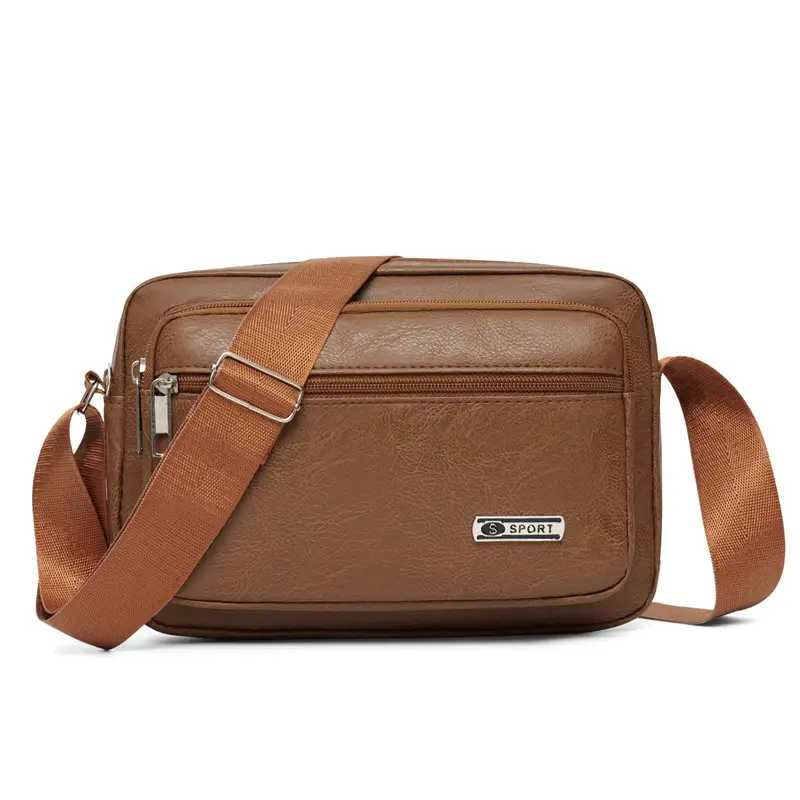 Men's Korean Style PU Leather Crossbody Bag Brown