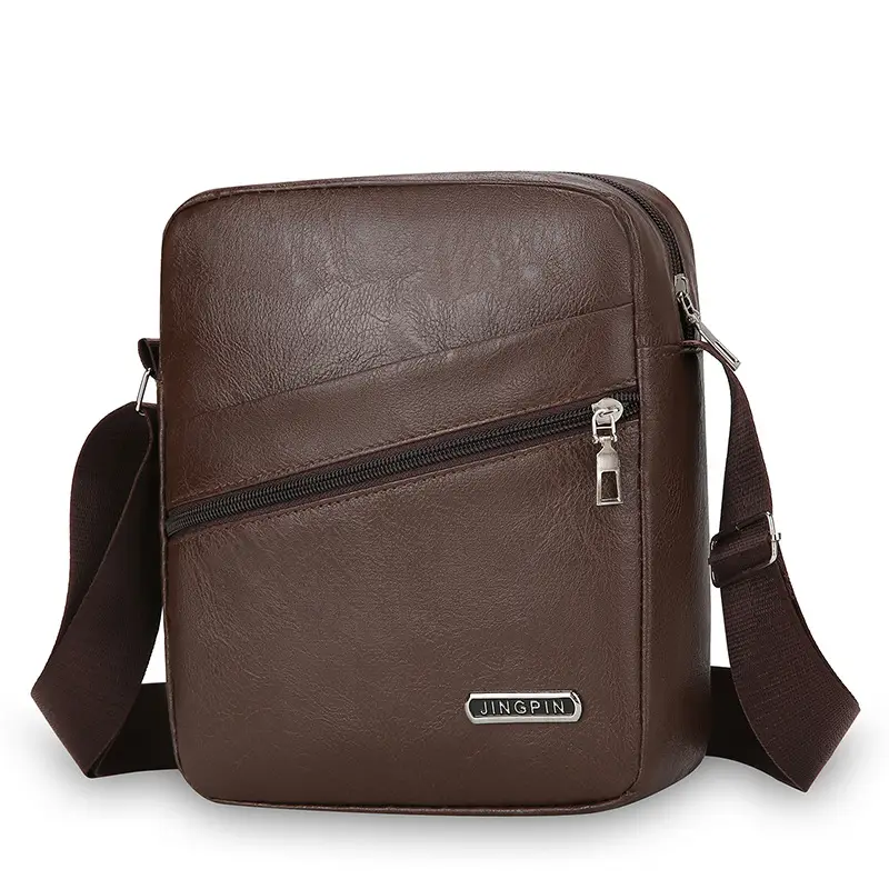 Men's Korean Style PU Leather Crossbody Bag Brown