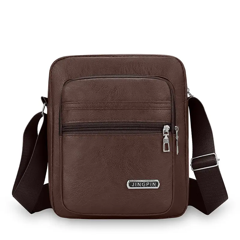 Men's Korean Style PU Leather Crossbody Bag Brown