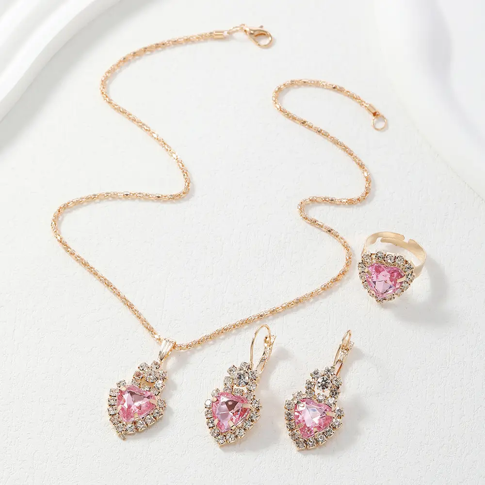 Heart Shaped 3-Piece Jewelry Set with Diamonds - Image 37